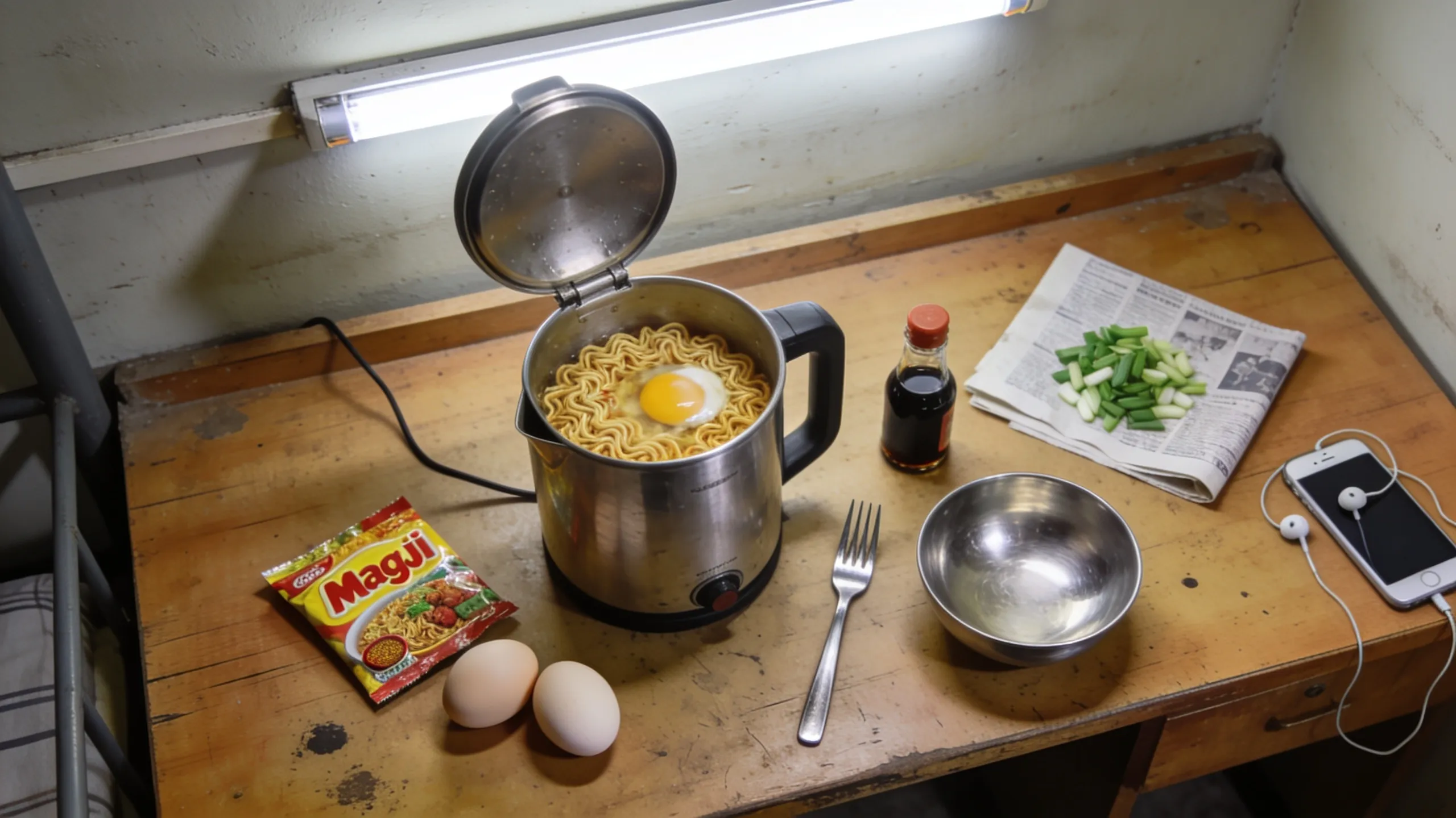 Electric kettle egg Maggi recipe hostel room cooking setup India