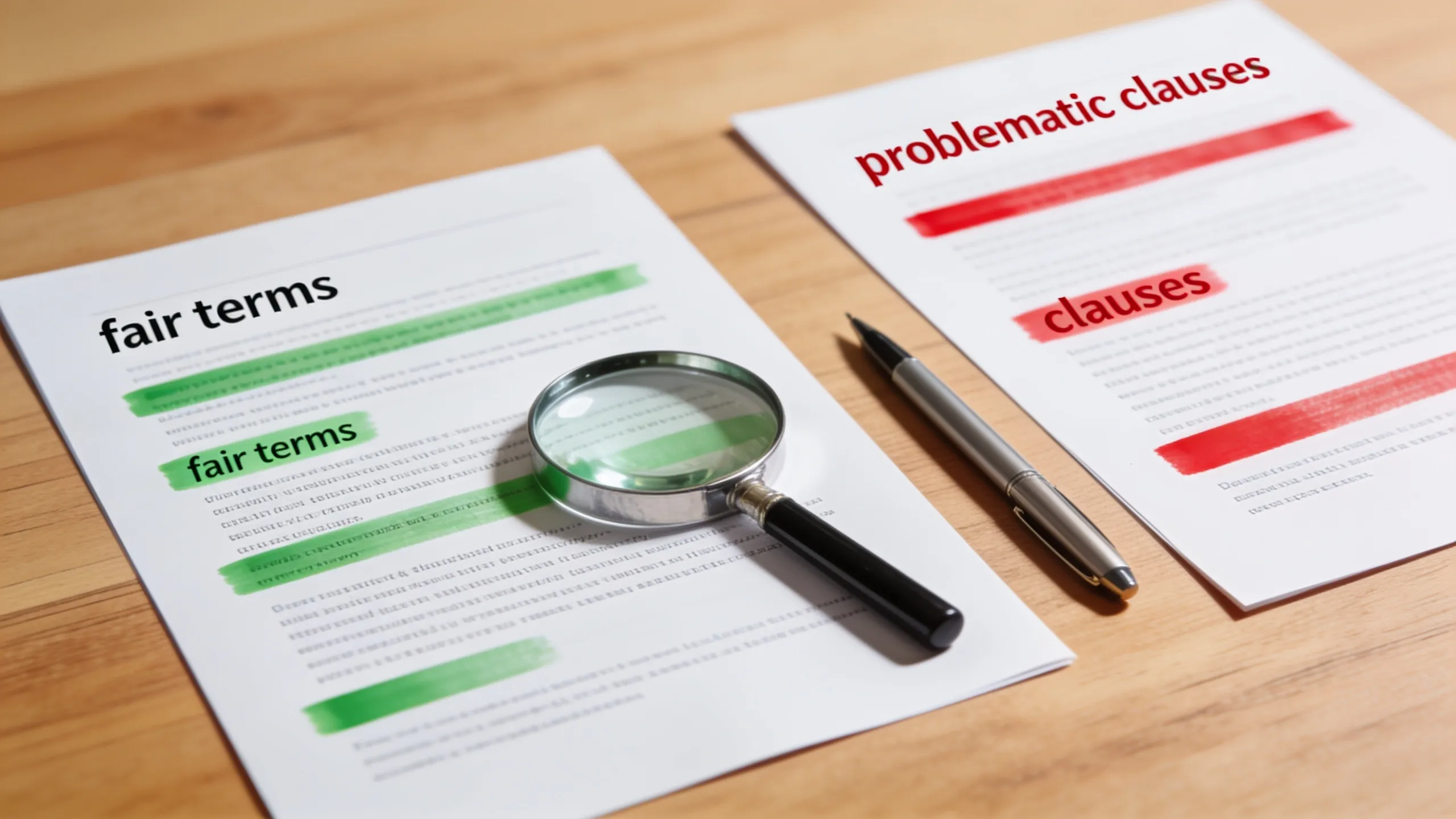 Comparison table of PG agreement clauses showing fair terms versus red flag terms